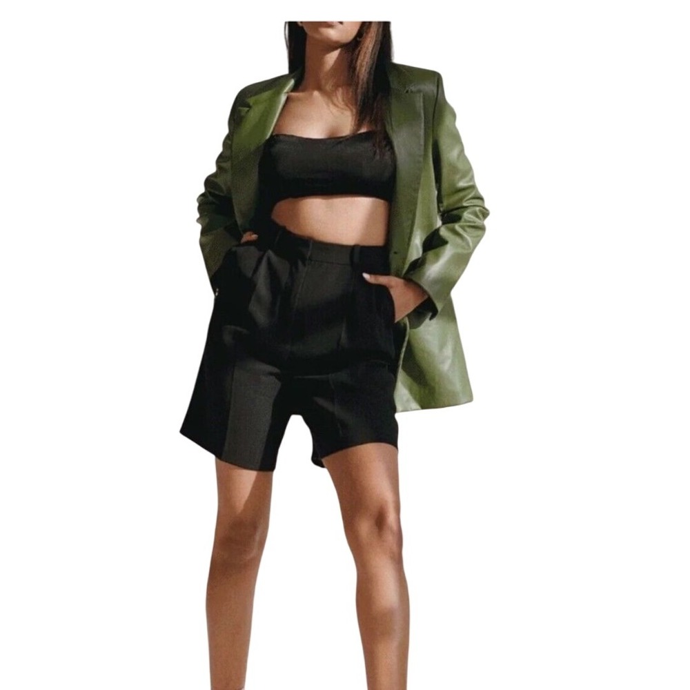 All Row Olive Green Faux Leather Blazer Fall‎ Jacket Business Casual Chic Large